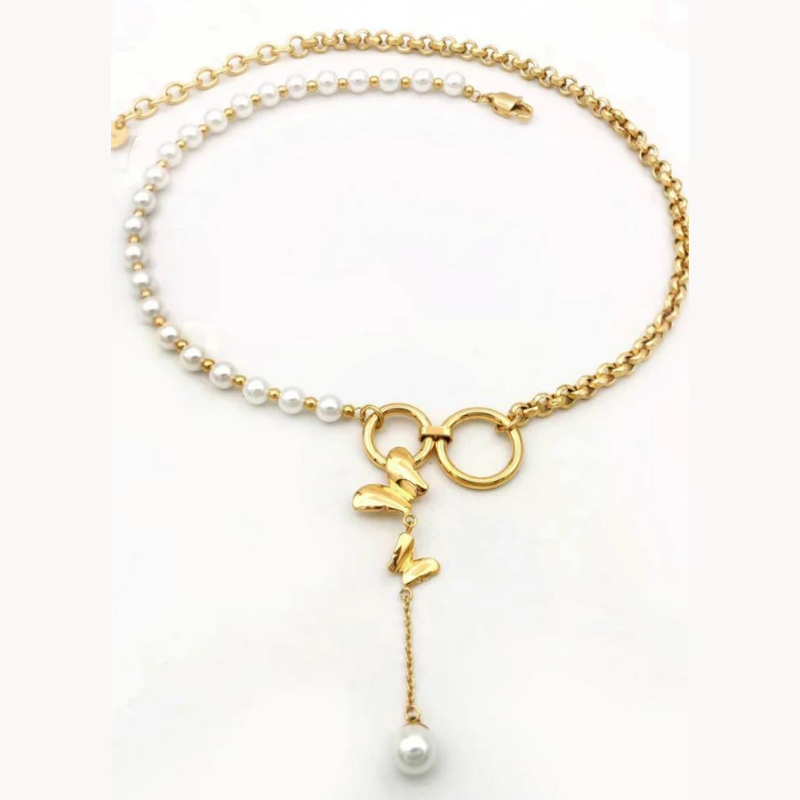 Golden Winged Pearl Necklace