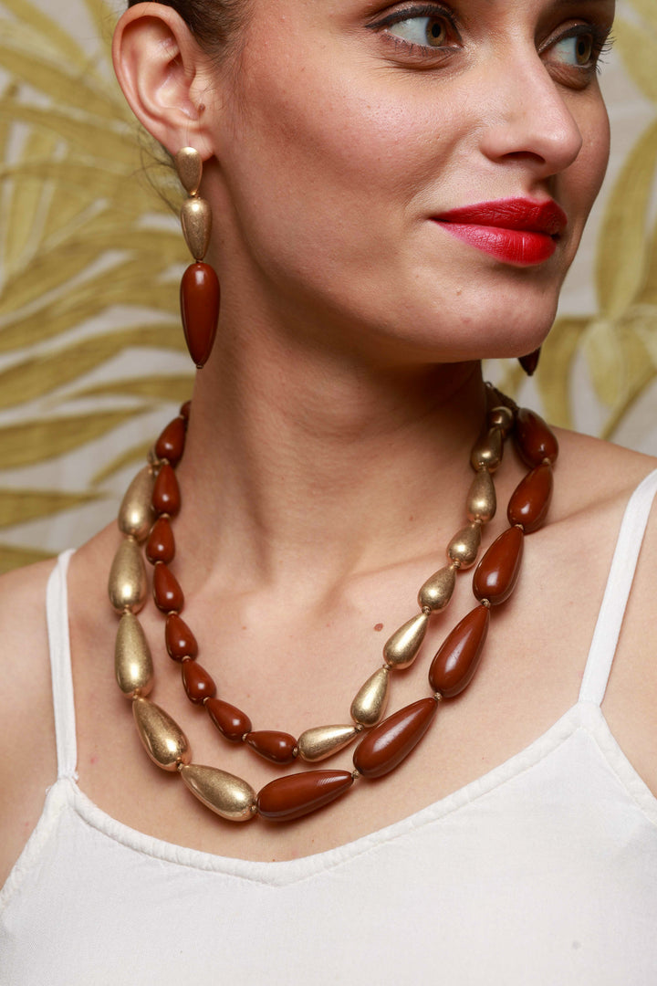 Golden & Red Beaded Necklace