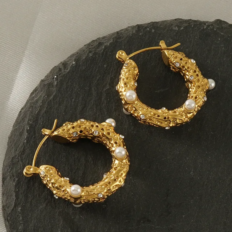 Textured Pearl Hoops