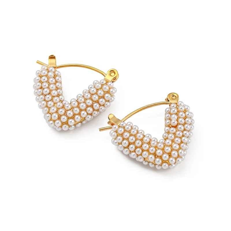 V-Shape Pearl Clasp Earrings