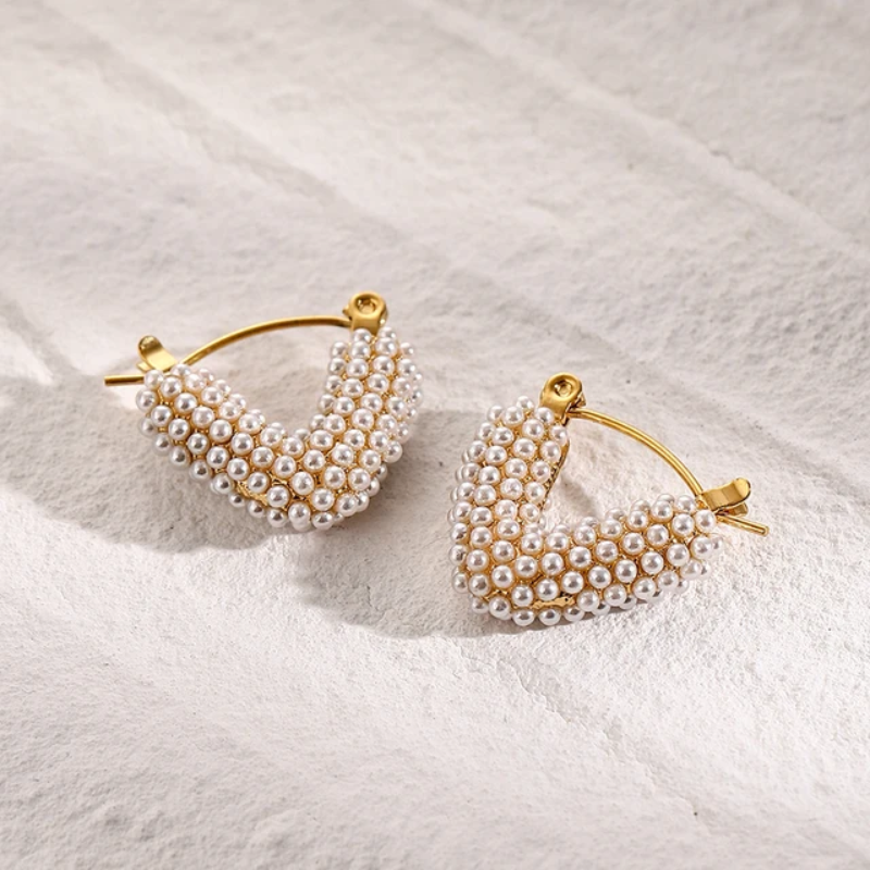 V-Shape Pearl Clasp Earrings