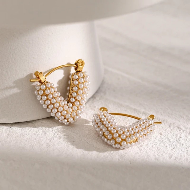 V-Shape Pearl Clasp Earrings