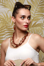 Load image into Gallery viewer, Golden &amp; Red Beaded Necklace
